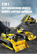 Technical 3 IN 1 City Engineering Car Excavator Bulldozer Transform RC Robot Model Building Blocks Bricks Toys For Children Gift