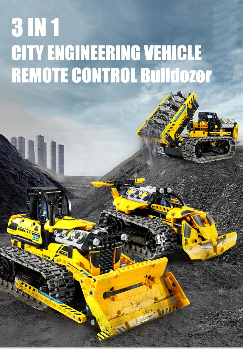 Technical 3 IN 1 City Engineering Car Excavator Bulldozer Transform RC Robot Model Building Blocks Bricks Toys For Children Gift