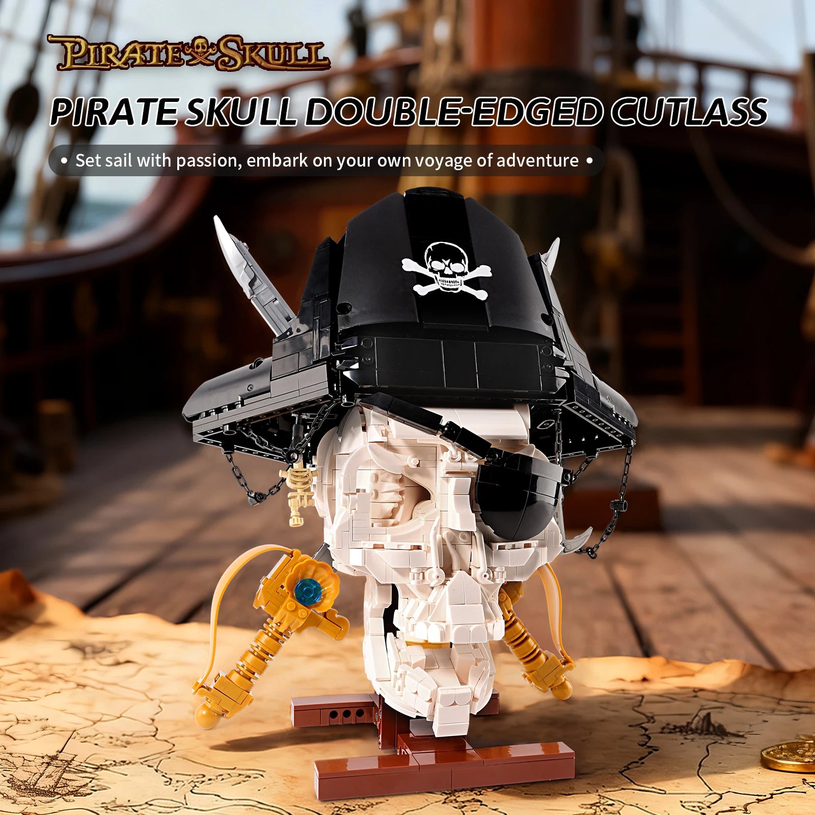 1167PCS Pirate Skull Double-Edged Cutlass Building Blocks Toys Home Decoration Ornaments Assembly Bricks Gifts For Kids Adults
