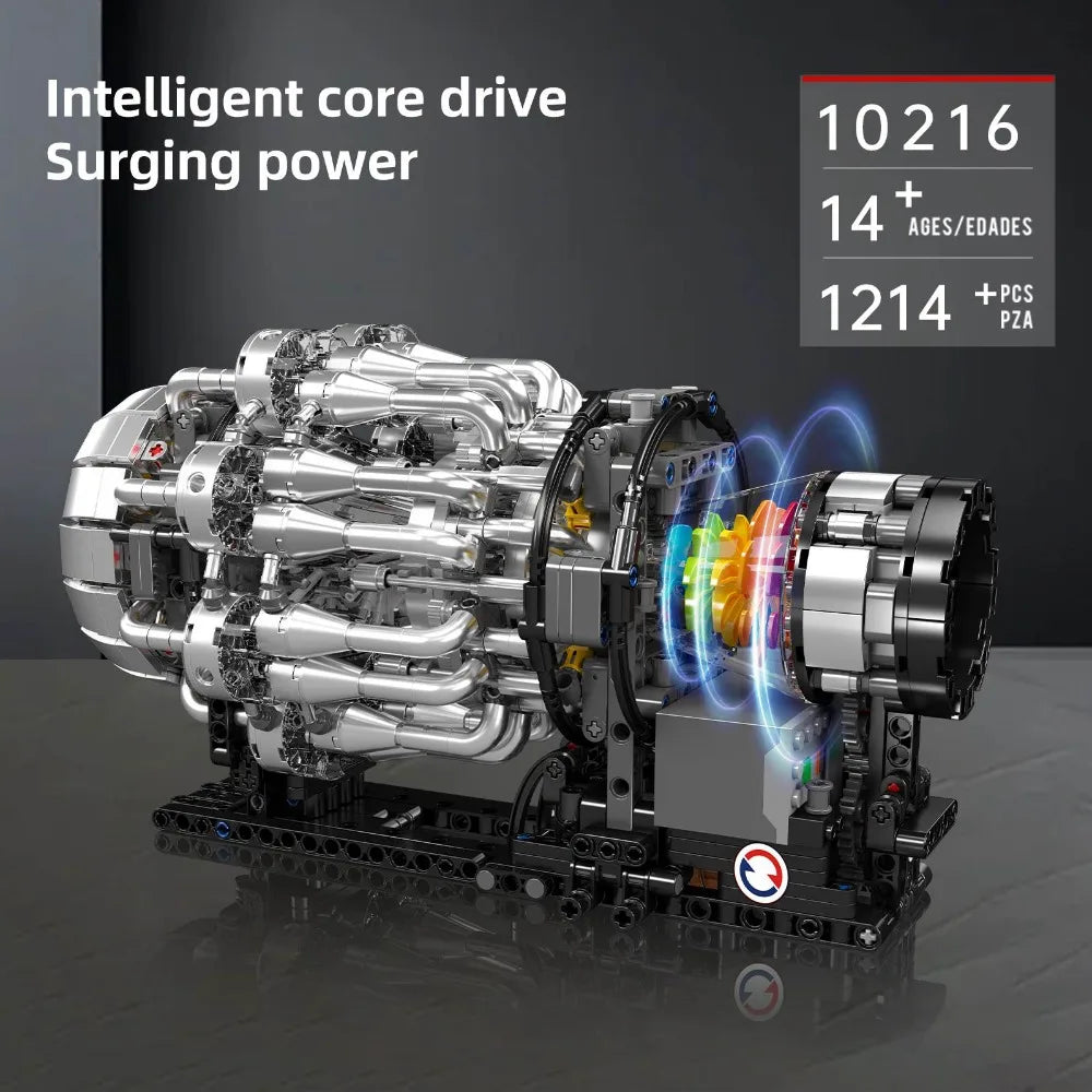 MOULD KING 10216 Turbojet Engine Building Blocks Kit 1214PCS Aviation Model STEM Rotating Turbine for Adults Advanced Builders