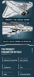 2099PCS Rafale Fighter Model Building Blocks Diy Military Plane Series Assembly Bricks Desktop Ornament Kids Toys Holiday Gifts