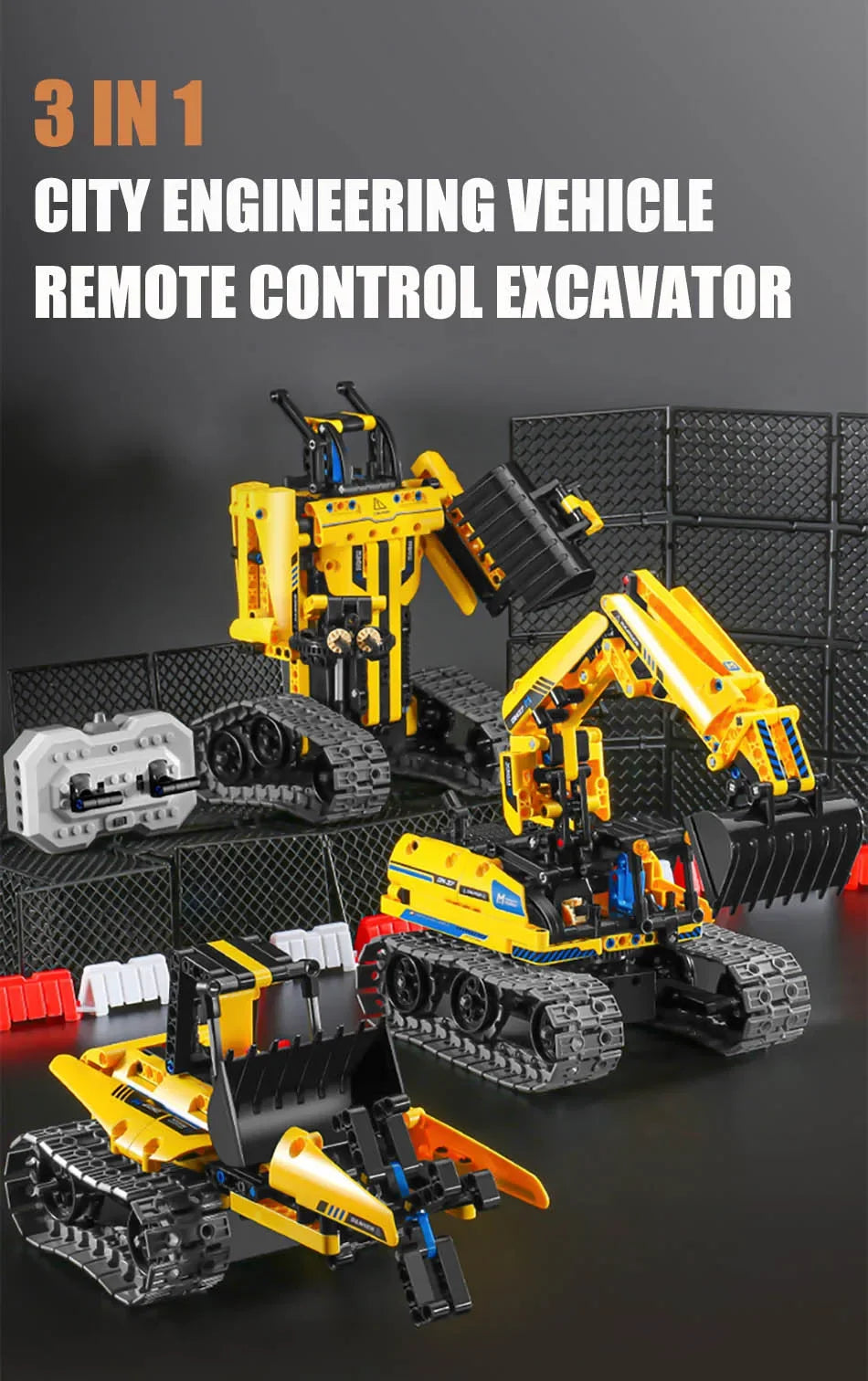 Technical 3 IN 1 City Engineering Car Excavator Bulldozer Transform RC Robot Model Building Blocks Bricks Toys For Children Gift