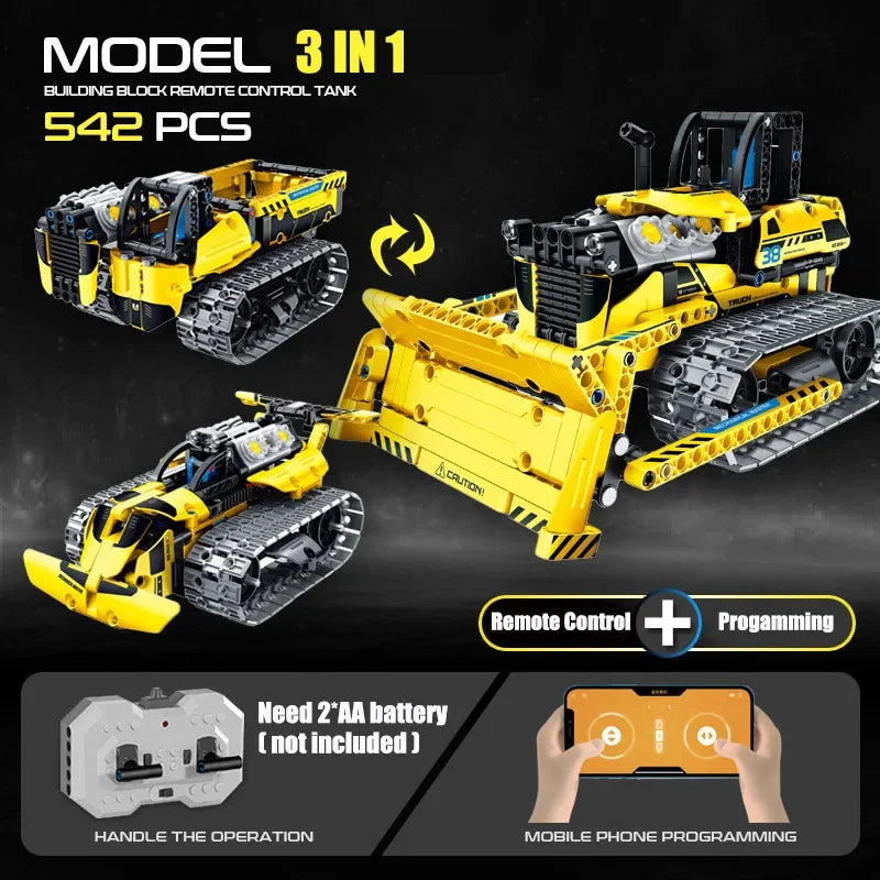 Technical 3 IN 1 City Engineering Car Excavator Bulldozer Transform RC Robot Model Building Blocks Bricks Toys For Children Gift
