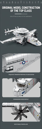 1144PCS E2 Early Warning Aircraft Building Blocks Military Air Force Fighter Plane Model Bricks Desktop Ornaments Kids Toys Gift