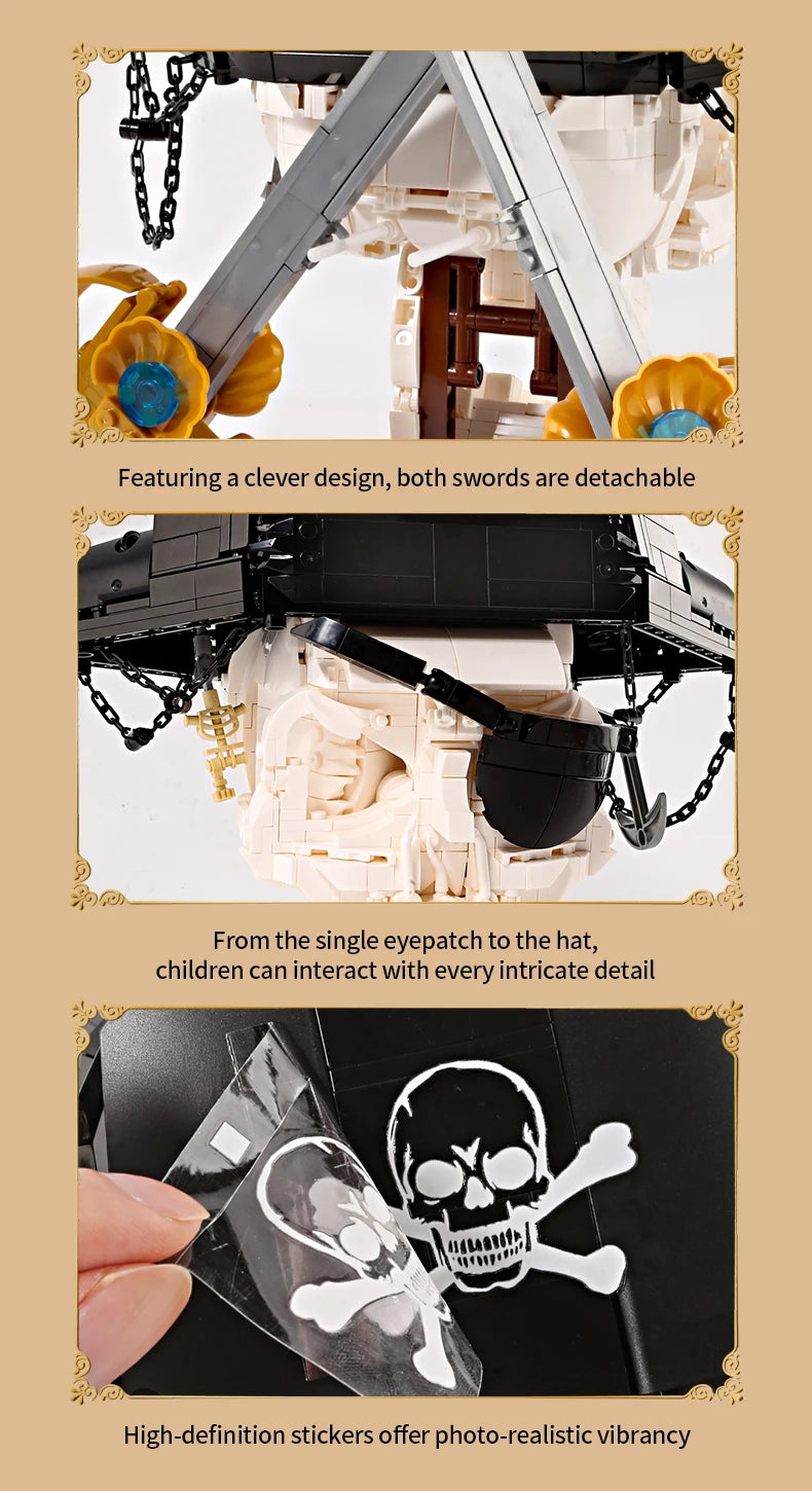 1167PCS Pirate Skull Double-Edged Cutlass Building Blocks Toys Home Decoration Ornaments Assembly Bricks Gifts For Kids Adults