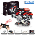 660Pcs MOC V8 Engine Model Motorized Kit with LED Lights Rechargeable APP Controlled Battery STEM Toy for Adults Kid K9620