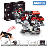 660Pcs MOC V8 Engine Model Motorized Kit with LED Lights Rechargeable APP Controlled Battery STEM Toy for Adults Kid K9620