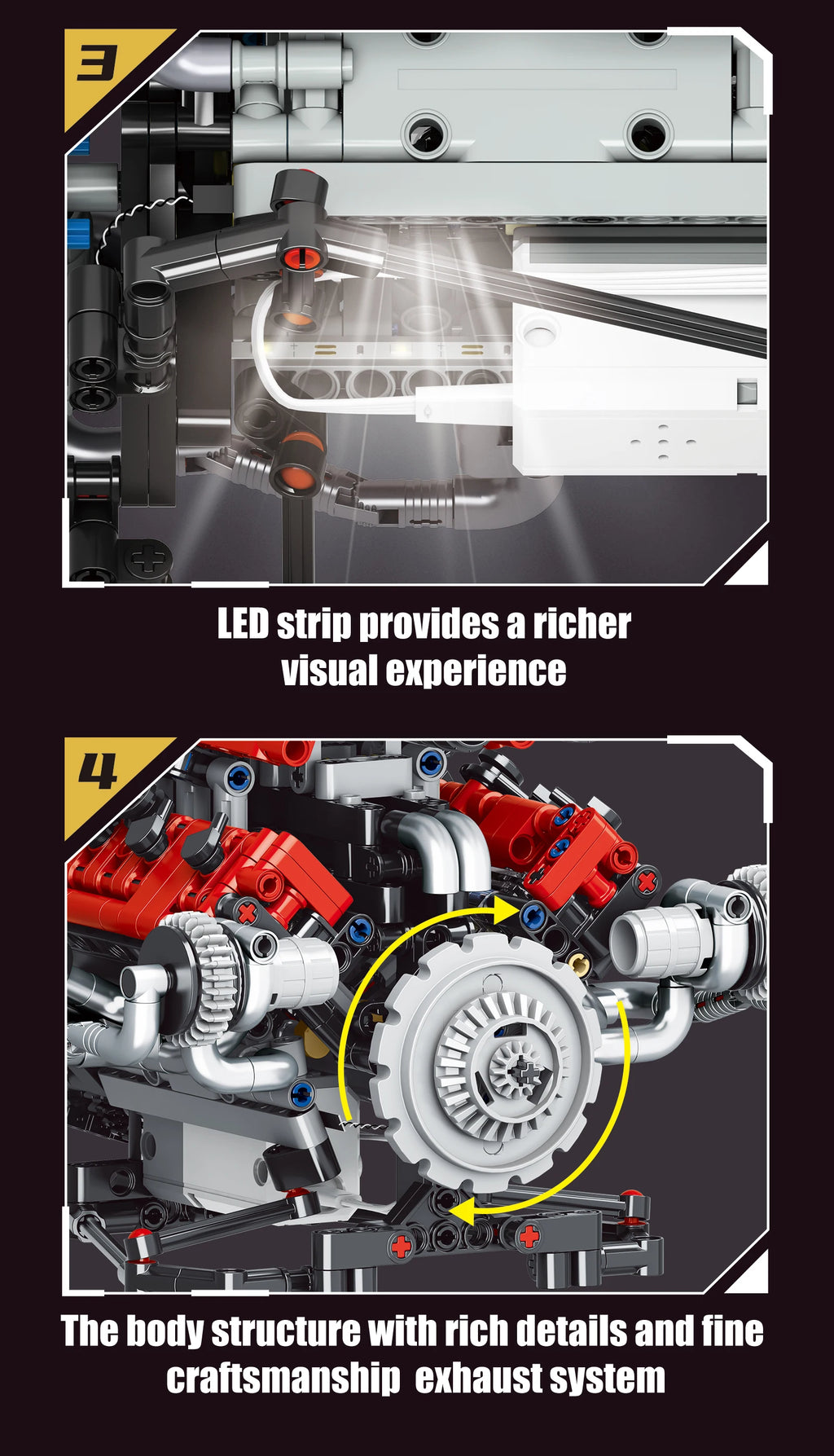 660Pcs MOC V8 Engine Model Motorized Kit with LED Lights Rechargeable APP Controlled Battery STEM Toy for Adults Kid K9620