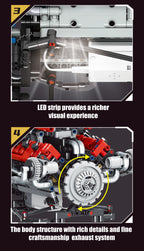 660Pcs MOC V8 Engine Model Motorized Kit with LED Lights Rechargeable APP Controlled Battery STEM Toy for Adults Kid K9620