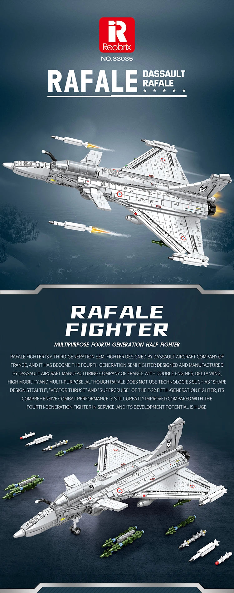 2099PCS Rafale Fighter Model Building Blocks Diy Military Plane Series Assembly Bricks Desktop Ornament Kids Toys Holiday Gifts