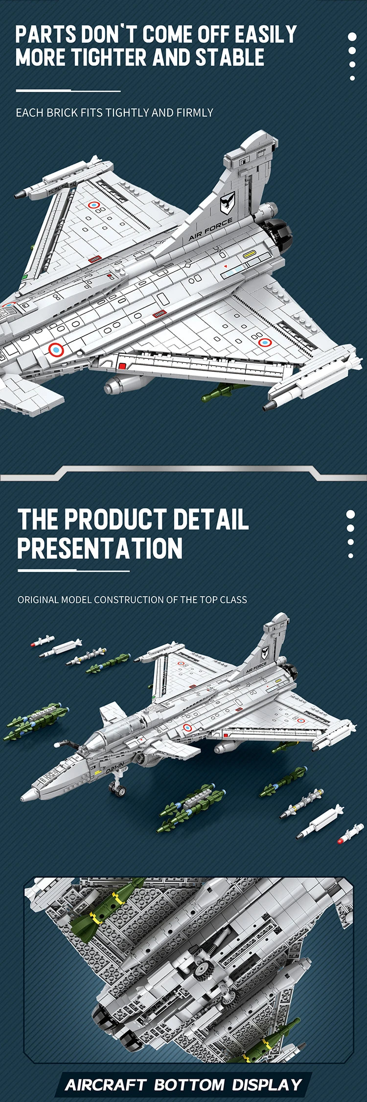 2099PCS Rafale Fighter Model Building Blocks Diy Military Plane Series Assembly Bricks Desktop Ornament Kids Toys Holiday Gifts