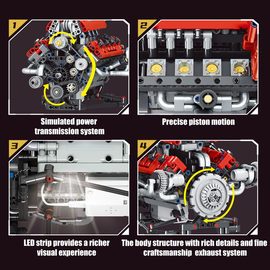 660Pcs MOC V8 Engine Model Motorized Kit with LED Lights Rechargeable APP Controlled Battery STEM Toy for Adults Kid K9620