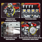 660Pcs MOC V8 Engine Model Motorized Kit with LED Lights Rechargeable APP Controlled Battery STEM Toy for Adults Kid K9620