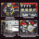 660Pcs MOC V8 Engine Model Motorized Kit with LED Lights Rechargeable APP Controlled Battery STEM Toy for Adults Kid K9620