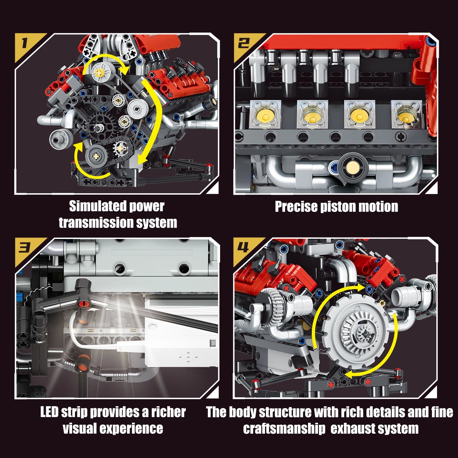 660Pcs MOC V8 Engine Model Motorized Kit with LED Lights Rechargeable APP Controlled Battery STEM Toy for Adults Kid K9620