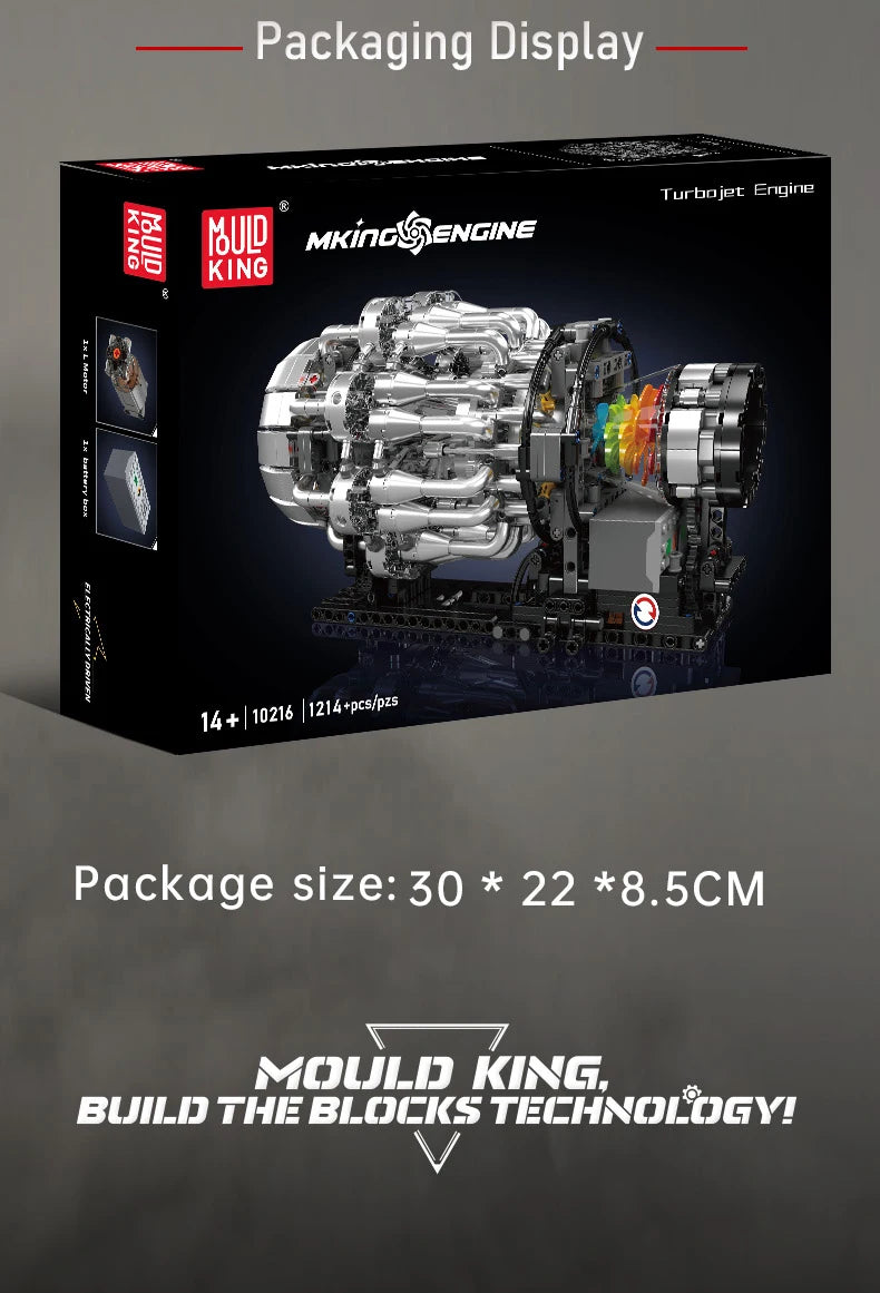 MOULD KING 10216 Turbojet Engine Building Blocks Kit 1214PCS Aviation Model STEM Rotating Turbine for Adults Advanced Builders