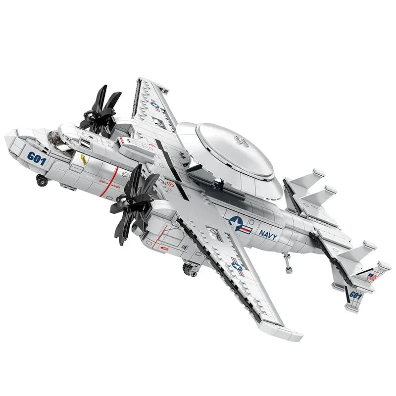 1144PCS E2 Early Warning Aircraft Building Blocks Military Air Force Fighter Plane Model Bricks Desktop Ornaments Kids Toys Gift