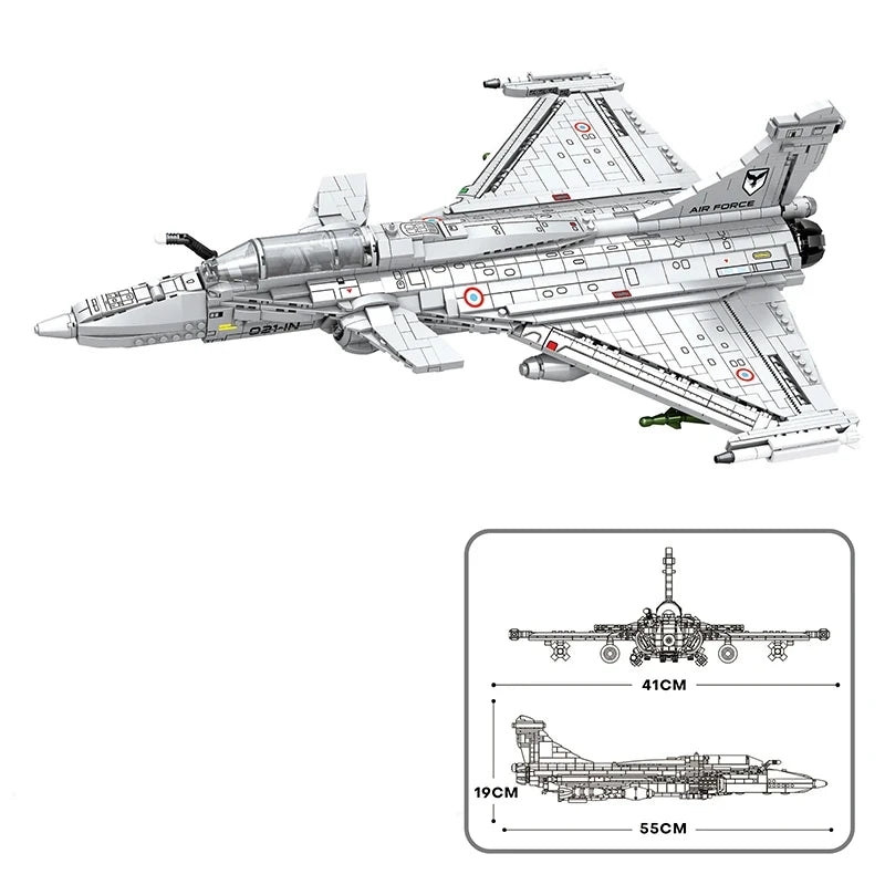 2099PCS Rafale Fighter Model Building Blocks Diy Military Plane Series Assembly Bricks Desktop Ornament Kids Toys Holiday Gifts