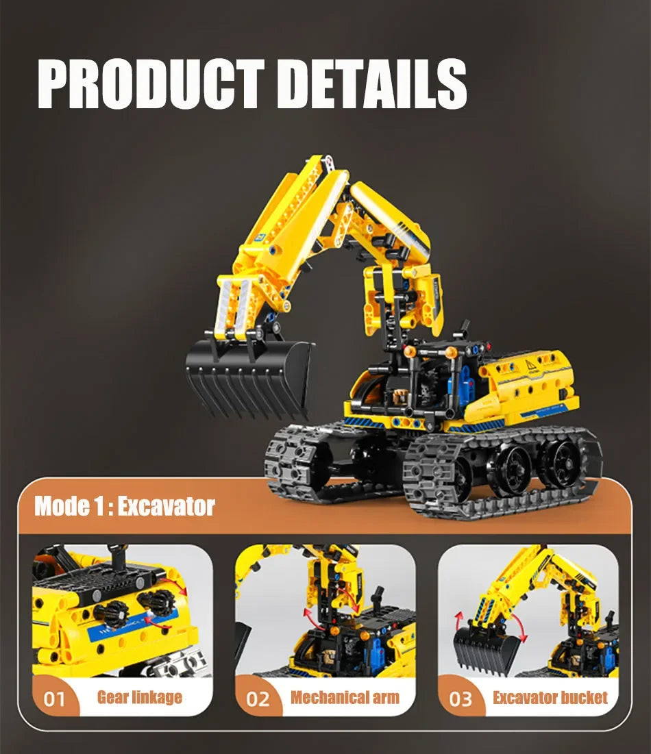 Technical 3 IN 1 City Engineering Car Excavator Bulldozer Transform RC Robot Model Building Blocks Bricks Toys For Children Gift