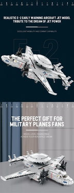 1144PCS E2 Early Warning Aircraft Building Blocks Military Air Force Fighter Plane Model Bricks Desktop Ornaments Kids Toys Gift