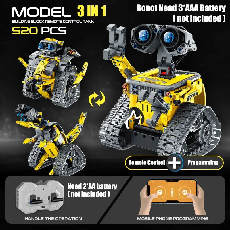 Technical 3 IN 1 City Engineering Car Excavator Bulldozer Transform RC Robot Model Building Blocks Bricks Toys For Children Gift