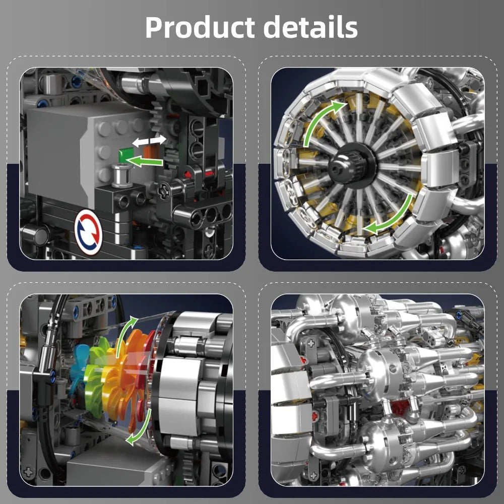 MOULD KING 10216 Turbojet Engine Building Blocks Kit 1214PCS Aviation Model STEM Rotating Turbine for Adults Advanced Builders