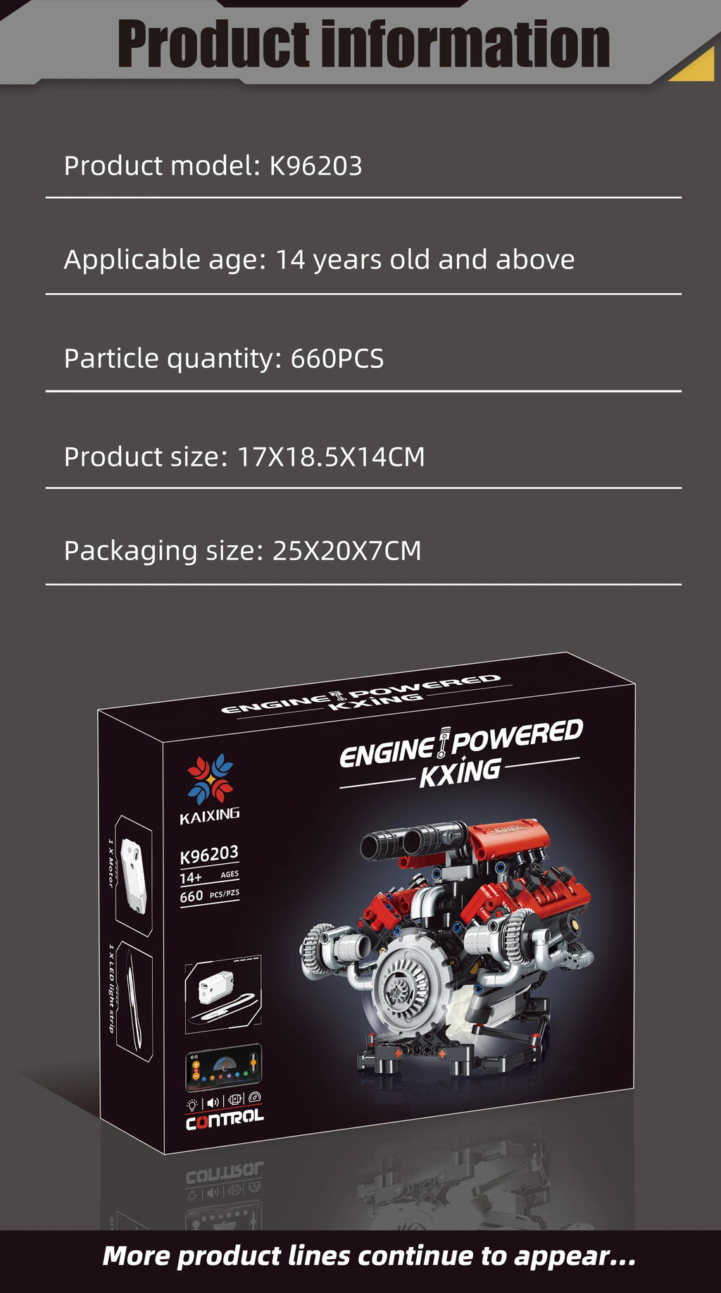 660Pcs MOC V8 Engine Model Motorized Kit with LED Lights Rechargeable APP Controlled Battery STEM Toy for Adults Kid K9620