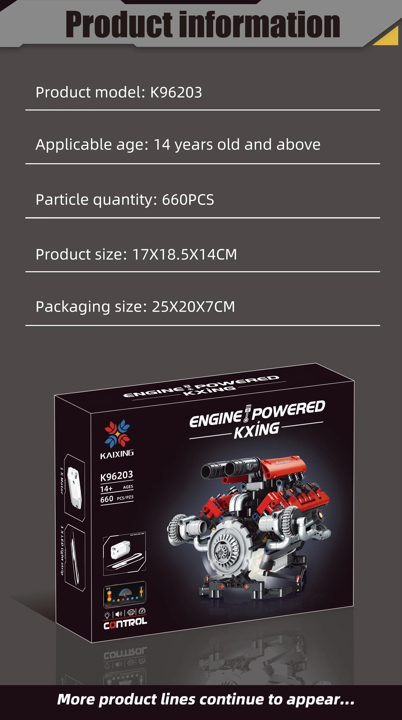 660Pcs MOC V8 Engine Model Motorized Kit with LED Lights Rechargeable APP Controlled Battery STEM Toy for Adults Kid K9620